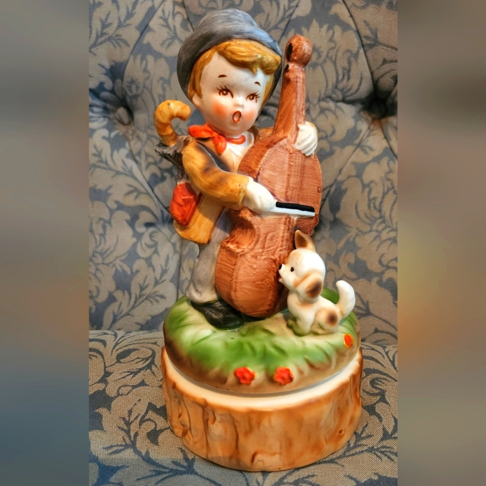 Vintage Musician Figurine with Dog